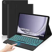 iXTRA Keyboard Case with Touchpad for Samsung Galaxy Tab A9 Plus 11 Inch 2023 SM-X210/X216/X218 Slim PU Leather Keyboard Case with Magnetic Detachable Keyboard 7 Color Backlit S Pen Holder, Black