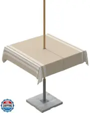 QueenKer Outdoor Tablecloth with Umbrella Hole, Khaki and White Stripe Square
