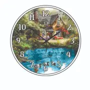 Old Country Cottage Ducks Water Floral Art Pond Wall Clock a Hanging Time Piece