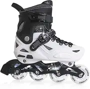 Roller Skates, Inline Skates for Boys, Kids Adjustable Roller Skates, Children Inline Skates with All Lighting Wheels for Indoor and Outdoor Sports, Black (Large)