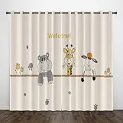 Exquisite Bedroom Blackout Curtains, Cartoon Animal Hippo Giraffe 110x102 Inch Heat Insulation Blackout Children's Curtains,3D lackout Curtains, Suitable for Living Room Bedroom Childre