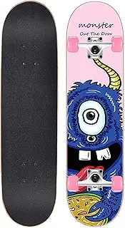 Sports Skateboards, (Monster Pattern) 31-inch A-Level Seven-Layer Maple Double Tilt Professional Flashing Four-Wheel Skateboard Suitable for Young Adults