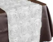 10 White Rosette Rose Satin Table Runners 12"x108" Ribbon Wedding Decorations
