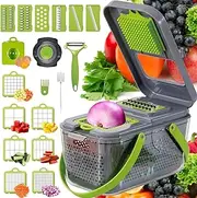 LUSHLOOM 22-in-1 Multi-Functional Vegetable Chopper, Onion Chopper, Slicer, Dicer, Grater, Julienne, Spiralizer with Stainless Steel Blades, Green, Kitchen Tool