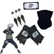Naruto Anime Cosplay Accessories Full Set Ninja Konoha Village Headband, Kakashi Face Mask, Gloves, Kunai Sets Halloween Party Props -NMAOV