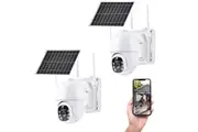 ADVWIN 2Pcs IP66 Waterproof Wireless Solar Outdoor Security Camera, White