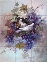 Dove Tile Backsplash Ceramic Mural Taite Grapevine Bird Art POV-FPT001