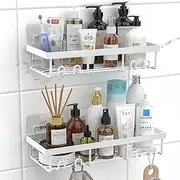 Moforoco Shower Caddy Shelf Organizer Rack, Self Adhesive Black Bathroom Shelves Basket, Home Farmhouse Wall Inside Organization and Storage Decor Rv Accessories, First Camper Apartment Essentials