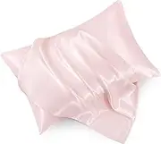 HommxJF Blush Pink Satin Pillowcase Standard Set of 2 with Envelope Closure，Blush Pink Silk Pillowcase for Hair and Skin (20x26)