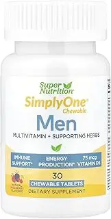 SimplyOne Chewable Multivitamin for Men, Daily All-in-One Vitamin by SuperNutrition, 30 Day Supply; Best Value Pack