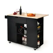 Giantex Drop-Leaf Kitchen Island Trolley Mobile Serving Cart Utility Storage Cabinet w/Drawer & Adjustable Shelf