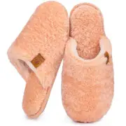 Women's Fuzzy Slip-on Slippers Warm Cozy Soft Lightweight Memory 9-10 Peach