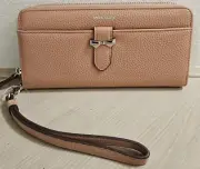 ANNE KLEIN LIGHT PINK SLIM ZIP AROUND WALLET SILVER BOW BUCKLE WALLET WRISTLET