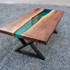 Walnut Epoxy resin Coffee Table With Metallic Green Resin Epoxy Home Decor