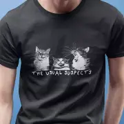 The Usual Suspects Unisex t-shirt, featuring Cat Mug Shot Trio