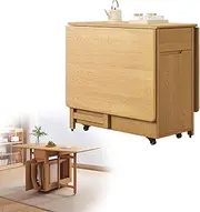 [ZLGONRL] Expandable Table Dining Convertible Tables for Small Spaces Collapsible Kitchen Table Table with Wheels and Drawers Folding Desk Table,Wood Color,15cm