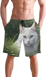 [XYMZR] White Cat Peeking Men's Swim Trunks Quick-Dry Bathing Suit Swimming Board Shorts S