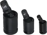 Pastlla 1 Set (3 Pcs) Impact Universal Joint-Socket Swivel Set, Universal Joint Swivel Socket Adapter Set, Black Steel 1/4", 3/8" and 1/2" Drivers Impact Extension