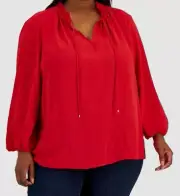 Tommy Hilfiger Women's Red Peasant Top Plus Size 0X
