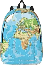 [JEJEA] World Map print Travel Backpack for Women, Carry On Backpack Laptop Nurse Bag Casual Daypack for Adult