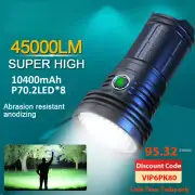45000LM Ultra Powerful Flashlight Strong Light Rechargeable Torch on the Battery