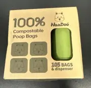 NaaDoo Compostable Pet Waste Bags 105 Bags And Dispenser New