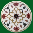 Round Marble Coffee Table Top Unique Design Inlay Work White Bed Side Table