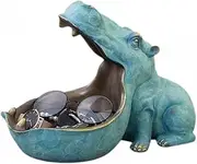 [LPY] Hippo Statue Resin Sculpture, Living Room Coffee Table Candy Tray Remote Control Entrance Door Shoe Cabinet Keys, Dining Table Art Decorations, Sundries Key Container Storage Box-Blue
