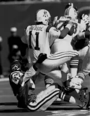 Ronnie Lott New York Jets tackles Drew Bledsoe 1990s Old Photo