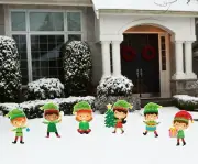 Christmas Elf Outdoor Lawn Sign, 6 Piece Set, Personalized Yard Celebration Art