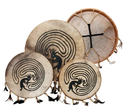Shaman drum painted 12" with goat skin, Frame Drum, handmade, Stick included
