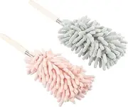 IWOWHERO 2Pcs Telescopic Microfiber Duster Bendable Dust Sweeper for Household Cleaning Handle Dust Removal for Ceiling Walls Furniture and Cars