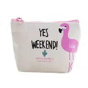 4PCS Women Girl Coin Purse Cute Flamingo Zipper Change Bag Phone Bag Pencil Case Beige