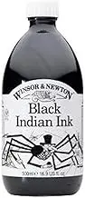Winsor & Newton 1050030 Drawing Inks - Drawing Ink for Calligraphers, Illustrators, Graphics, Artists - Water-Resistant Colours, Excellent Transparency, 500 ml Bottle - Black