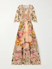 [Camilla] Camilla - + The White Lotus Crystal-embellished Printed Silk-satin Maxi Dress - Pink - small small Pink