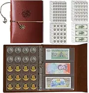 GoShambar Coin Collection Book Holder for Collectors,428 Pockets Coin Collection Supplies & 12 Sleeves Paper Money Currency Album, Display Storage Case for All Coins (Brown)
