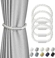 Pretty Jolly 4 Pack Mini Magnetic Curtain Tiebacks Modern Simple Style Drape Tie Backs Elegant Decorative Weave Rope Curtain Holdbacks for Home & Office Thin Window Draperies (Creamy-white)