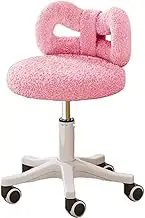 Vanity Chair with Back, Vanity Makeup Chair On Wheels with Adjustable Height for Elegant Home Office for Teenage Womens(White)(Pink)