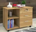 Vibe 3 Drawer and Shelf Side Table with Wheels (Natural) Lockable top drawer