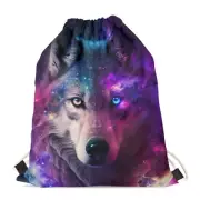 Gym Drawstring Bags Backpack for Kids Women Men Travel Sports Galaxy Wolf 3