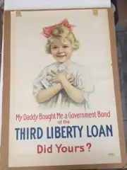 Original World War I WWI My Daddy Government Bond Third Liberty Loan Poster