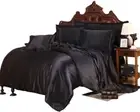 Satin Wrinkle Free Luxurious and Soft Silky 10–16 Deep 4Pc Sheet Set Black Solid