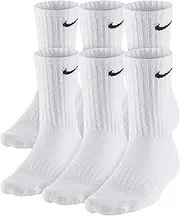 [Nike] Plus Cushion Socks (6-Pair) (L (Men's 8-12 / Women's 10-13), Crew Black) (Large, Shadow White/Clear White)