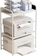 Printer Stand,Double Layer Printer Stand,Wooden Partition Storage Rack,Home Office Organizer Stand for Home Office Printer Fax Boo(White)
