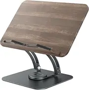 Tounee Book Stand for Reading, Adjustable Book Holder with 360° Swivel Base, Foldable Cookbook Stand Recipe Book Holder with Elastic Page Clips for Music Scores, Recipe, Magazines, Laptop