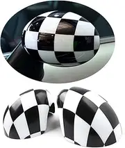 MINI R55-R61, Side Wing Mirror Cover, Mirror Cap Cover for Mini Cooper One/S/JCW(White Checkered, For Manual Folding Mirror)