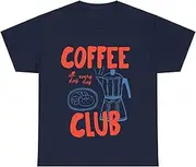 [Generic] Coffee Club Donuts Moka Pot Retro Coffee Lover Graphic T-Shirt for Adults Crew Neck Short Sleeve Tee Shirt