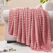 BEDELITE Fleece Throw Blanket for Couch – 3D Ribbed Jacquard Soft and Warm Decorative Spring Blankets – Cozy, Fuzzy, Fluffy, Plush Lightweight Pink Throw Blankets for Bed, Sofa, 50x60 inches