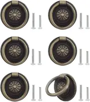 Cabinet Ring Knob Pulls - Vintage Drawer Pulls - Drop Ring Drawer Pulls - Invisible Door Handle - Antique Rustic Cabinet Handles Knobs 6PCS (Bronze)
