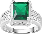 [Xiang Ru] Large Green Cubic Zirconia Ring 925 Silver Plated